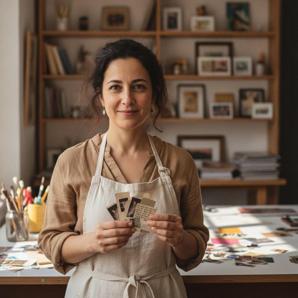 Kurucu Selin Akçay, atölyede kupür ayıklarken